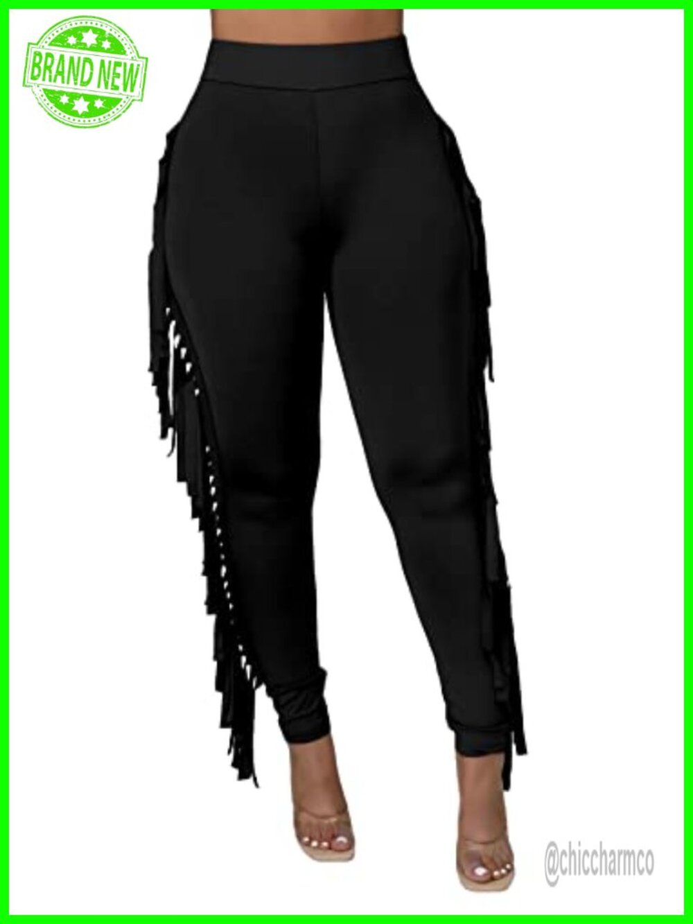 High Waist Fringe Tassel Pants Slim Fit Ankle Length Pull On Women's
